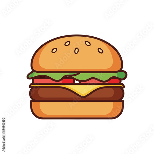 Delicious cheeseburger with lettuce and tomato Vector, illustration