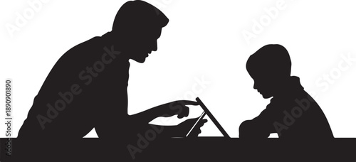 Silhouette of and child together at a table activity 1