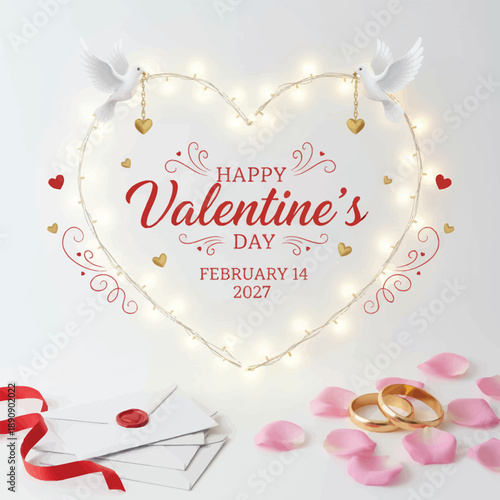 Romantic wedding invitation card with pink roses and heart design celebrating love and wedding joy