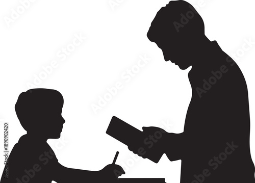 Silhouette of and child with tablet and stylus teaching