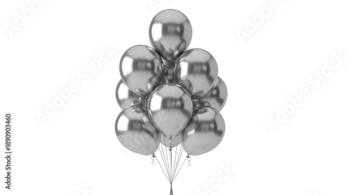 Silver balloons cluster isolated on transparent background