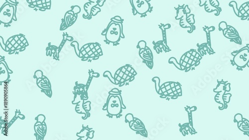 Cute Cartoon Animals Pattern Seamless Background Animation.