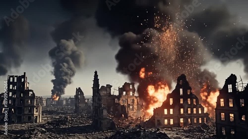 City bombing destruction scene- World war scenes 