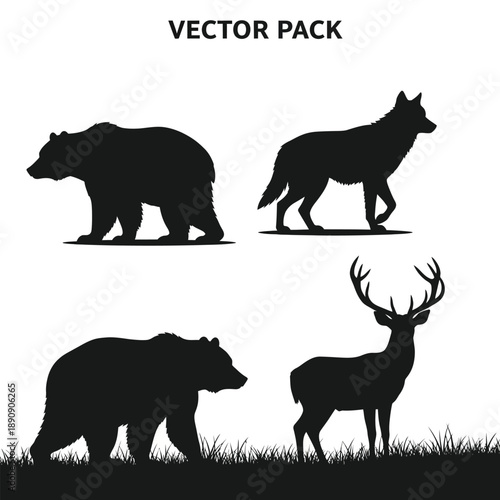 Canvas Print Wild animals silhouette vector illustration Vector, illustration