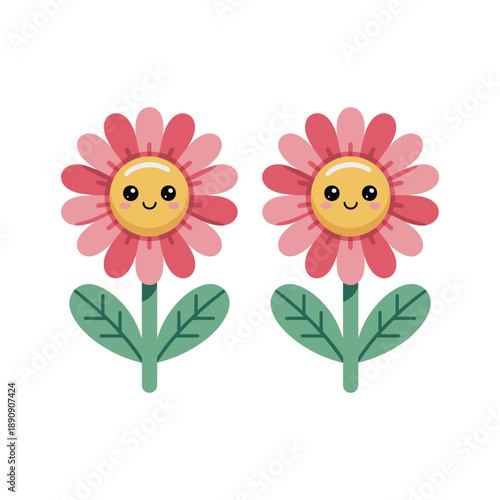 Twin daisy characters for spring festival decorations, classroom bulletin designs, mothers day cards, children craft session stickers, garden celebration vector