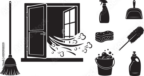 Cleaning tools and supplies for a tidy home interior