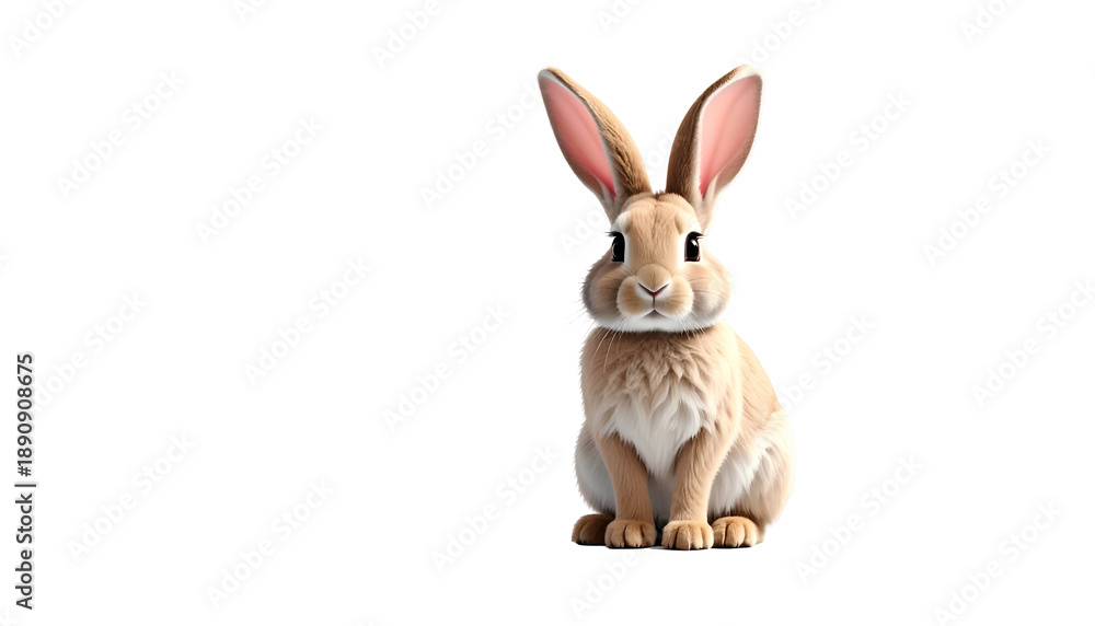 Obraz premium A tan and white bunny rabbit sits upright against a stark black background