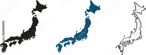Japan Map Vector in Black and Gray