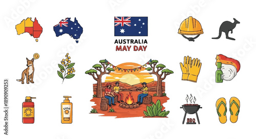 Colorful Australia May Day Celebration With And Campfire