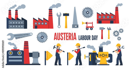 Flat of Workers and Industrial Equipment for Labour Day factory construction
