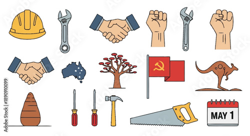 Flat Set of Tools Hands Tree Symbols and