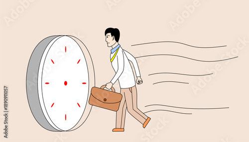 Man is running and carrying a briefcase.