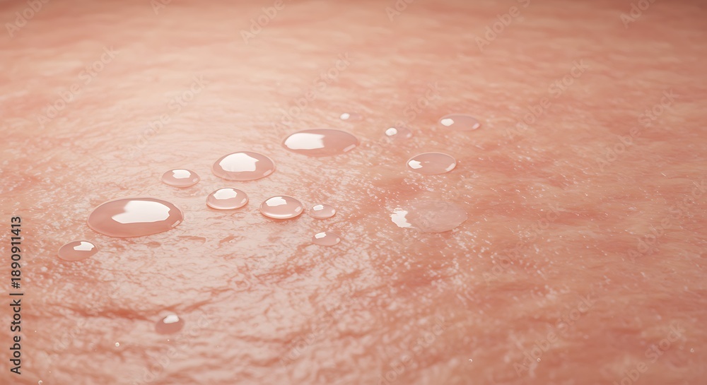 Fototapeta premium water droplets on human skin, close up view of moisture on body, hydration and skin care concept