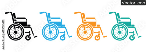 Set of colorful wheelchair icons in modern design for healthcare and accessibility themes