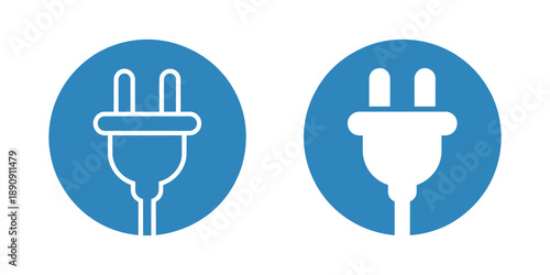 Blue icons of electrical plugs on transparent background