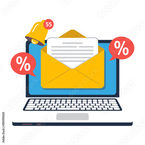 Digital Notification Alert with Envelope and Percentage Symbols
