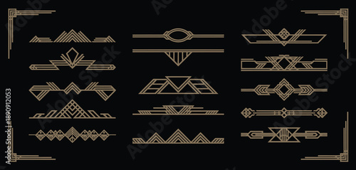 Art deco border set, geometric decorative frames in classic 1920s style, vector elements