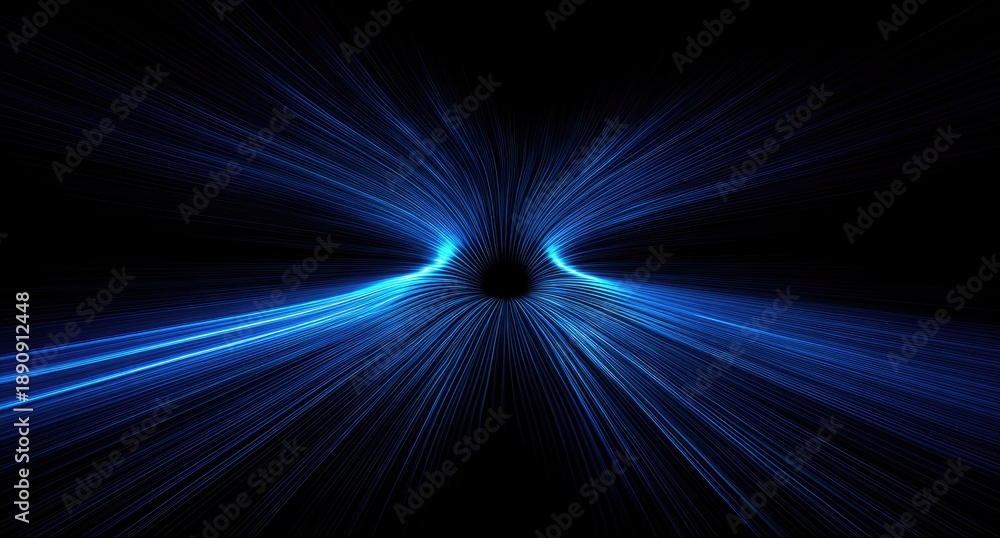 Fototapeta premium Abstract tunnel of glowing blue light streaks emanating from a central void