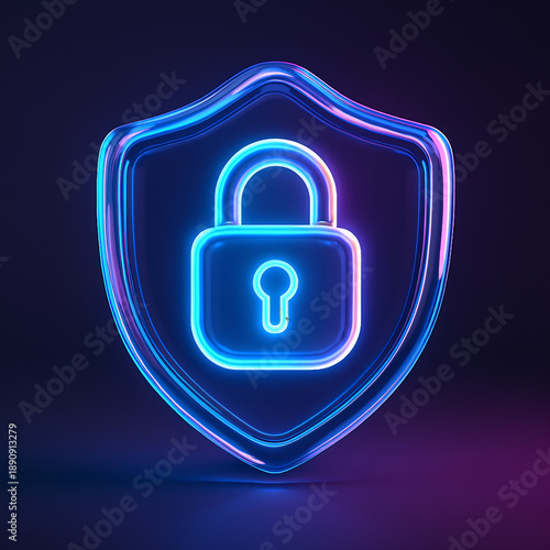 3D Cyber Security Shield with Lock Icon – Data Protection and Privacy Concept