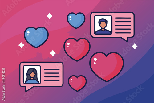 Online Dating Hearts Messages Illustra