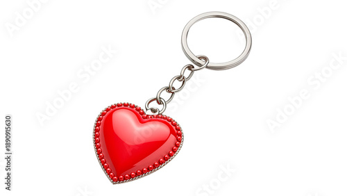 Slika na platnu Heart shaped keychain with shiny red color and silver chain  isolated on transpa