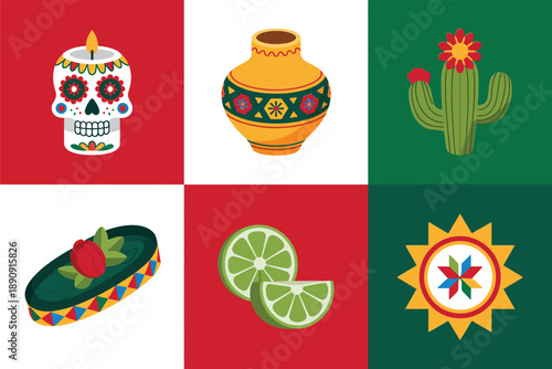 Seamless mexican fiesta pattern vector with cactus, sugar skull, maracas and lime for cinco de mayo background, party wrapping design