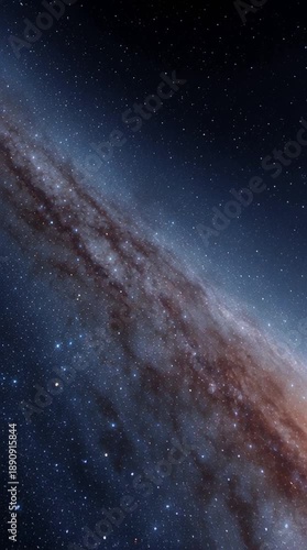 Cosmic view of a spiral galaxy with a glowing core and star-filled arms in deep space. Infinite expanse of outer space