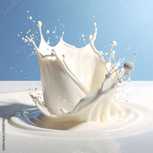 Wallpaper Mural Milk splashes with a crown-like shape against a light blue background Torontodigital.ca