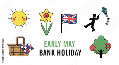 Colorful Early May Bank Holiday with Sun Flowers Flag Kite