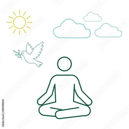 Meditation and Mindfulness Line Art Illustration.