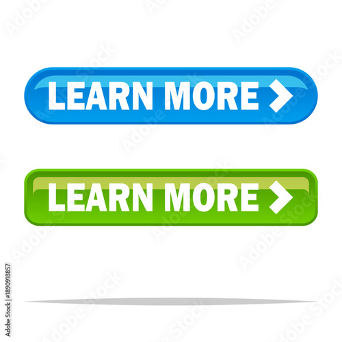 Glossy learn more button vector isolated illustration