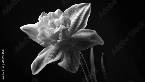 Wallpaper Mural Delicate ruffled petals of a single white daffodil bloom against a dark background Torontodigital.ca