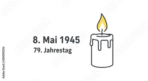 Black and White Candle with Flame Marking 8 May 1945 79th Anniversary