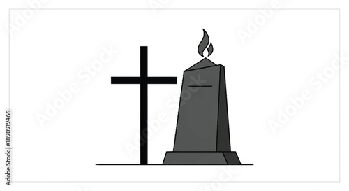 Simple Black Line of Candle on Tombstone with Flame gravestone eternal flame
