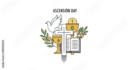 Ascension Day Religious With Dove Church Olive Branch Christianity