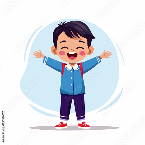 Happy Cartoon Boy with Outstretched Arms.