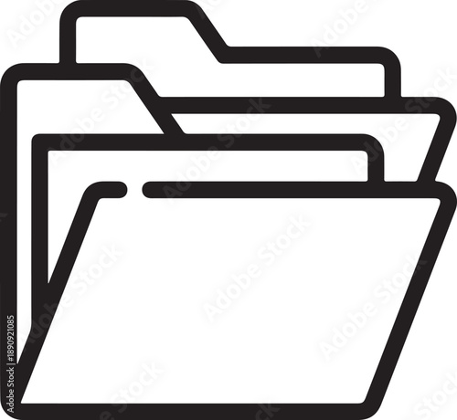 A simple line art illustration of a stack of folders viewed from the front, showcasing a minimalist design and clean lines in a straightforward visual representation of office supplies.