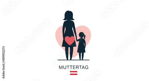 Flat Mother and Child Holding Hands with Hearts family love