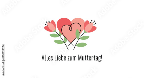 Hand Drawn Pink Tulips with Hearts for Mothers Day Greeting card