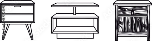 Three different nightstand furniture designs with drawers and shelves  modern home decor ideas