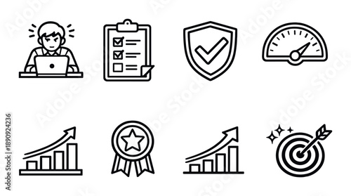 Business icons: strategy, success, and performance metrics for growth