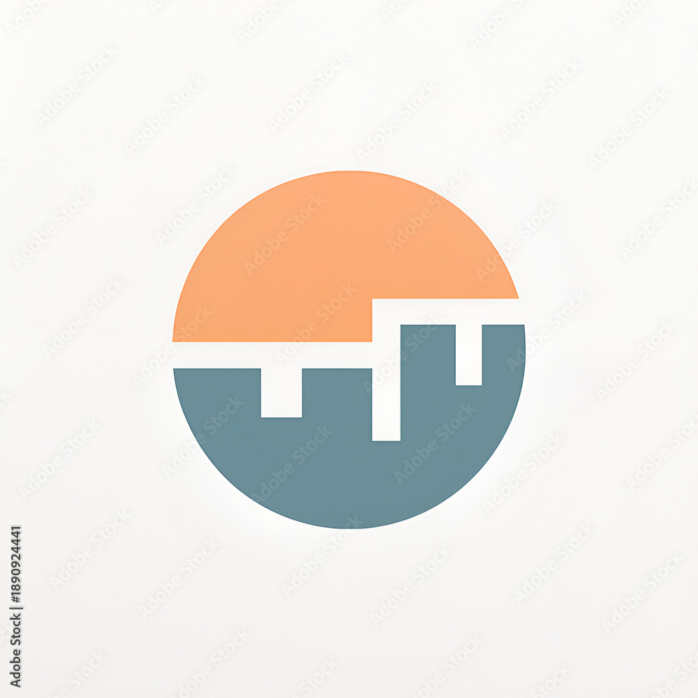 Fototapeta premium Abstract city sunset logo combining urban skyline and warm tones, symbolizing lifestyle, property, travel, and modern city living. Ideal for real estate or creative brands.