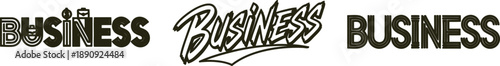 Three different typographic designs of the word Business in black  various font styles