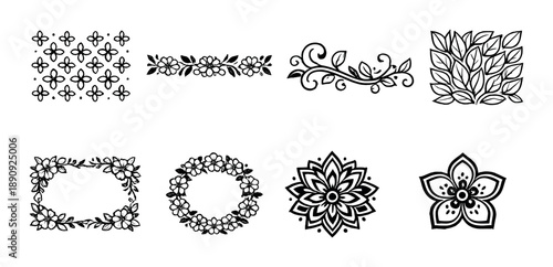 Elegant black and white floral design collection with decorative patterns