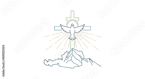 Black and White Dove Releasing Olive Branch Over Mountain Outline peace symbol