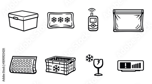 Black icons of storage and temperature controls with gradient background