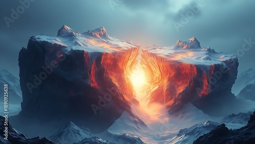 Glowing crystal tectonic plates collide, sending fractal shockwaves in slow motion.