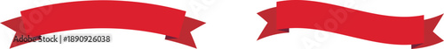Red banner ribbon strip with flat bent design icon set. Banner, label, and button style. Red ribbon decoration shape, isolated on a transparent background. Suitable for use on websites and brochures.