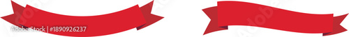 Red banner ribbon strip with flat bent design icon set. Banner, label, and button style. Red ribbon decoration shape, isolated on a transparent background. Suitable for use on websites and brochures.