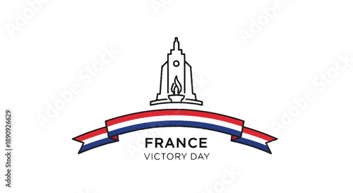 Black Line Eternal Flame Above French Flag Victory Day Banner France torch memorial